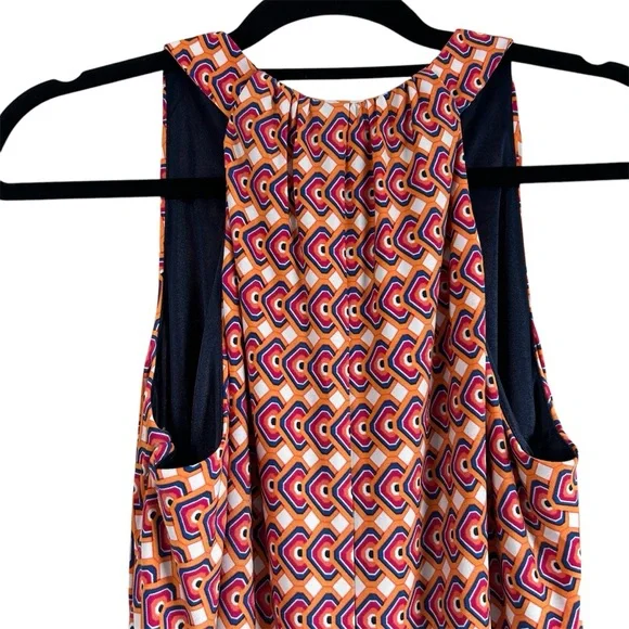 laundry by Shelli Segal Pop Orange Multi Sleeveless Halter Dress Lined Size 10 - Picture 6 of 10